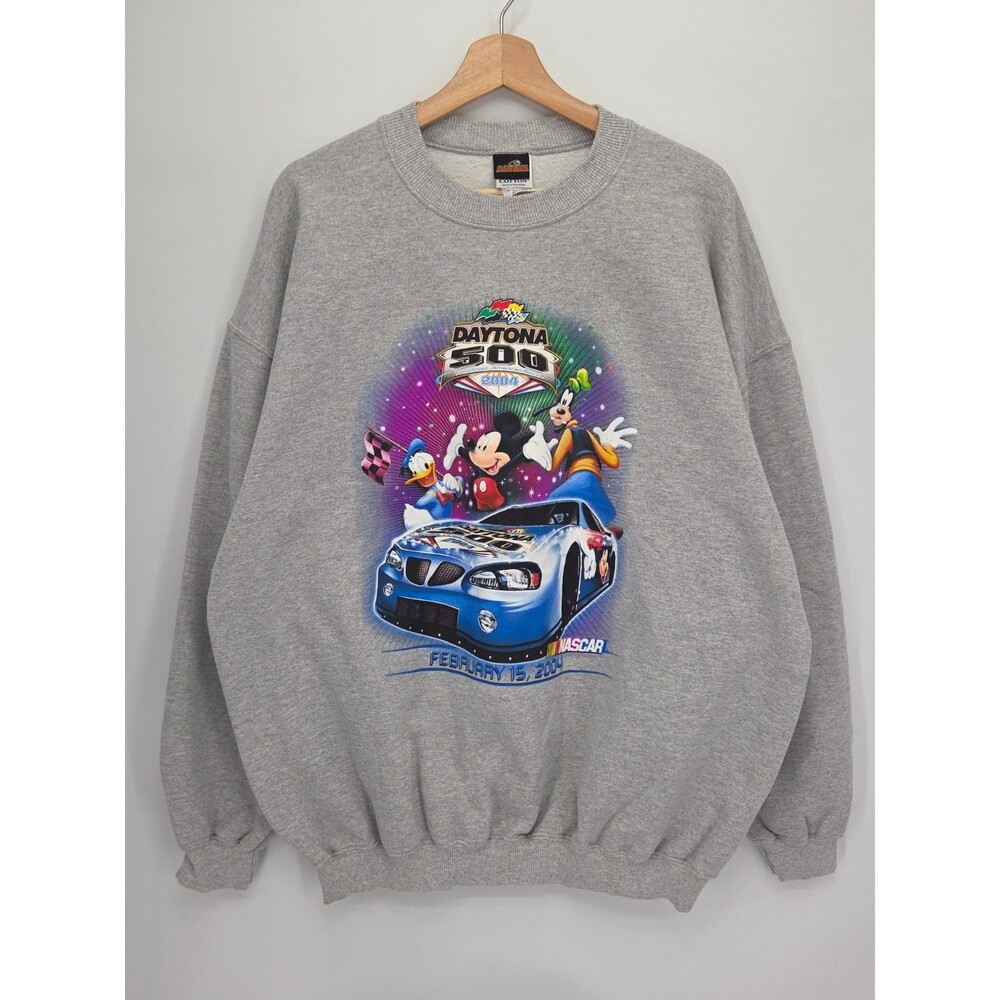 Vintage Y2K 2004 Disney Daytona 500 NASCAR Graphic Crewneck Sweatshirt Size XL